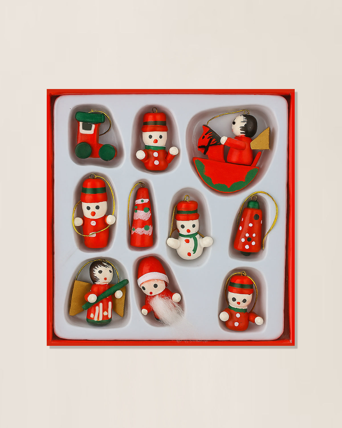 Hand-Painted Mini Wooden Christmas Ornament Set (Set of 10)