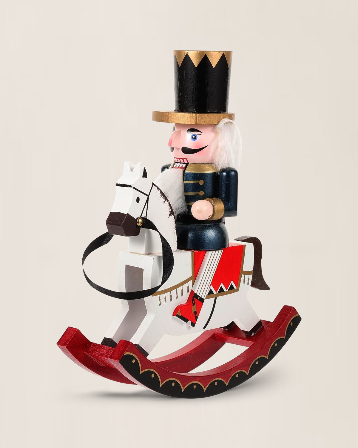 Rocking Horse Nutcracker in Navy Blue – Handcrafted Christmas Decoration