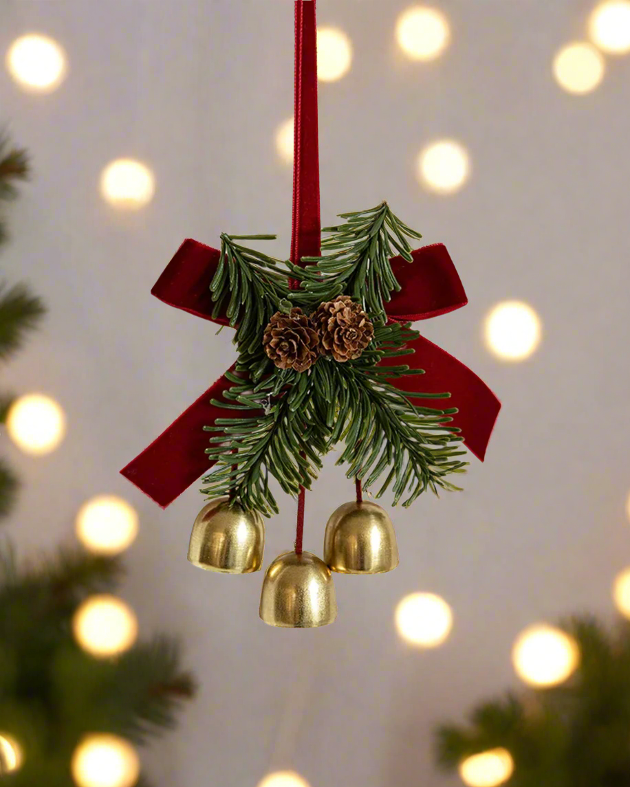 Holiday Sprig & Gold Bell Christmas Ornament