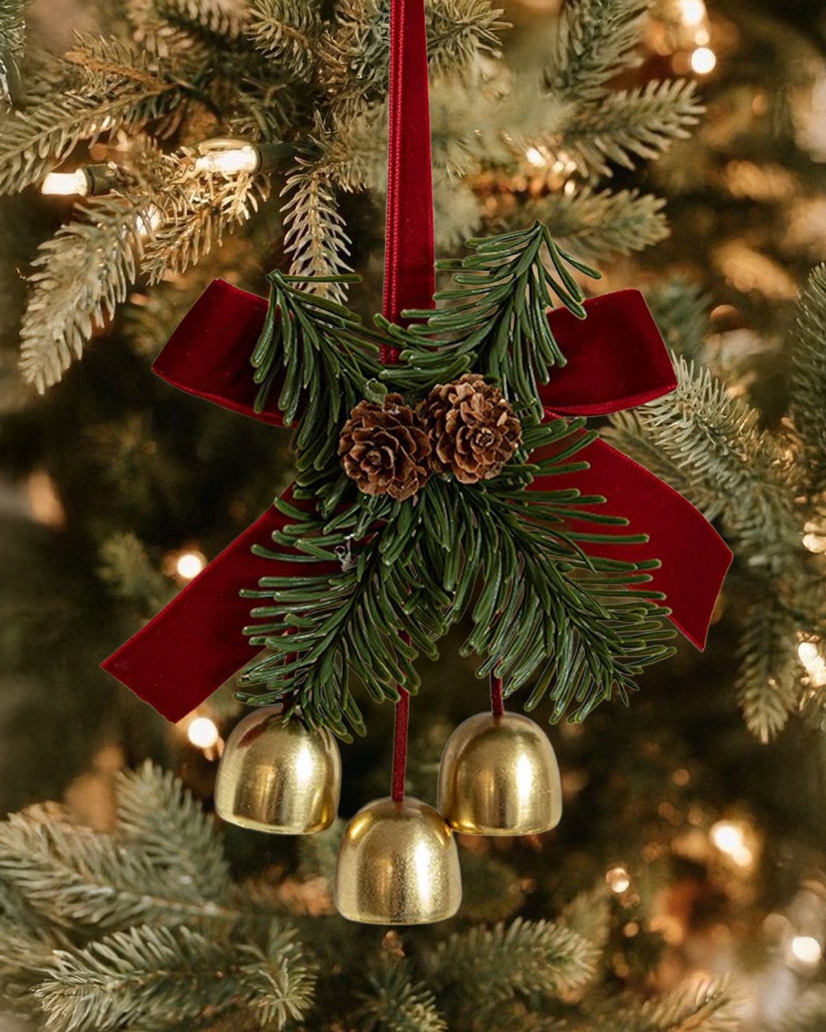 Holiday Sprig & Gold Bell Christmas Ornament