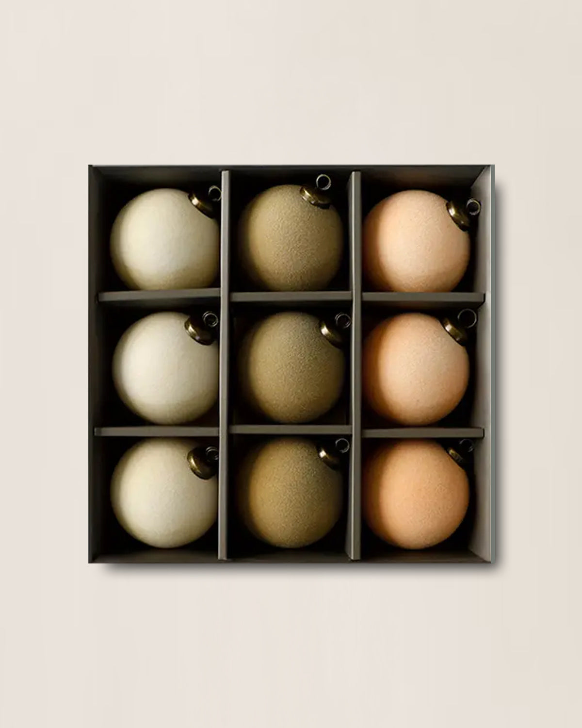 Flocked Velvet Christmas Ball Ornaments in Neutral Tones (Set of 9)