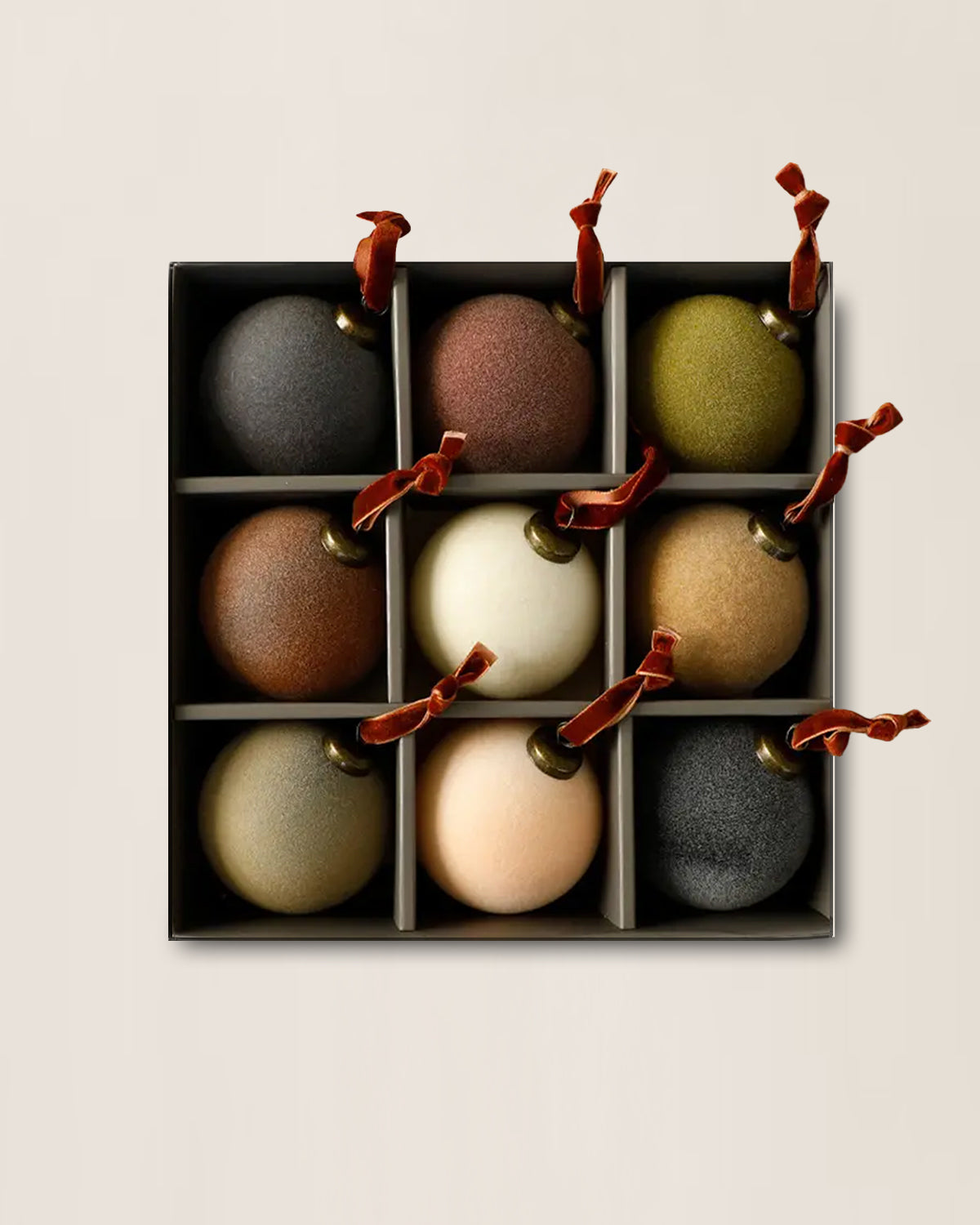 Flocked Velvet Christmas Ball Ornaments with Mixed Colors (Set of 9)