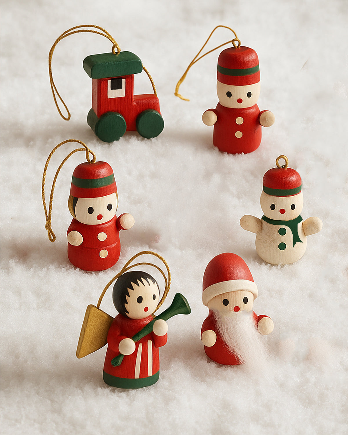 Hand-Painted Mini Wooden Christmas Ornament Set (Set of 10)