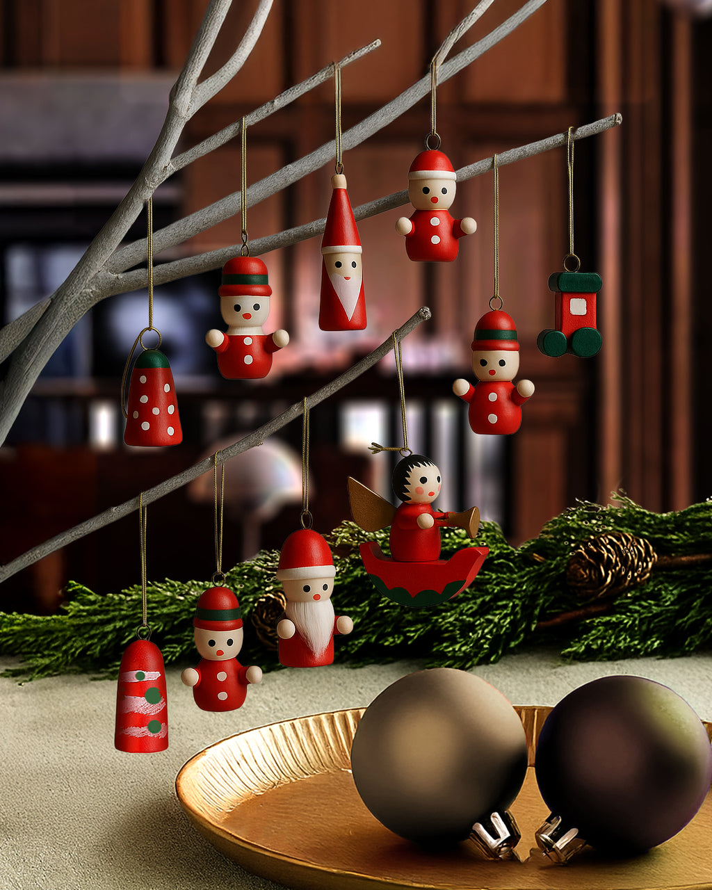 Hand-Painted Mini Wooden Christmas Ornament Set (Set of 10)