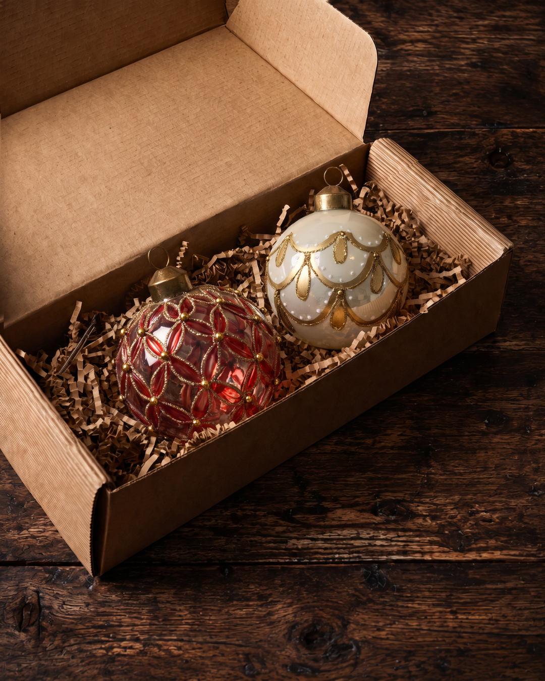 The Heirloom Glass Red & Ivory Ornament Set