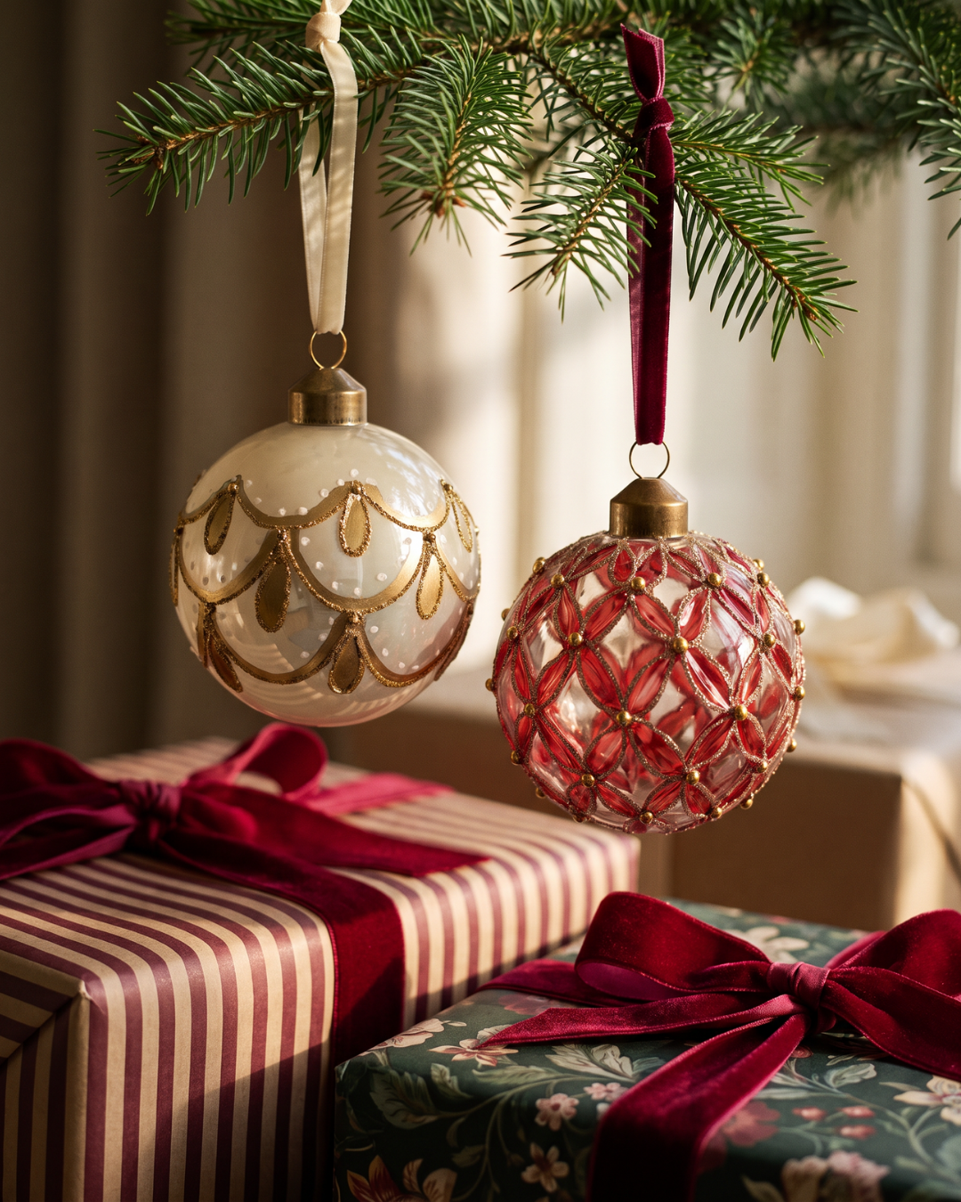The Ivory and Gold Glass Ornament