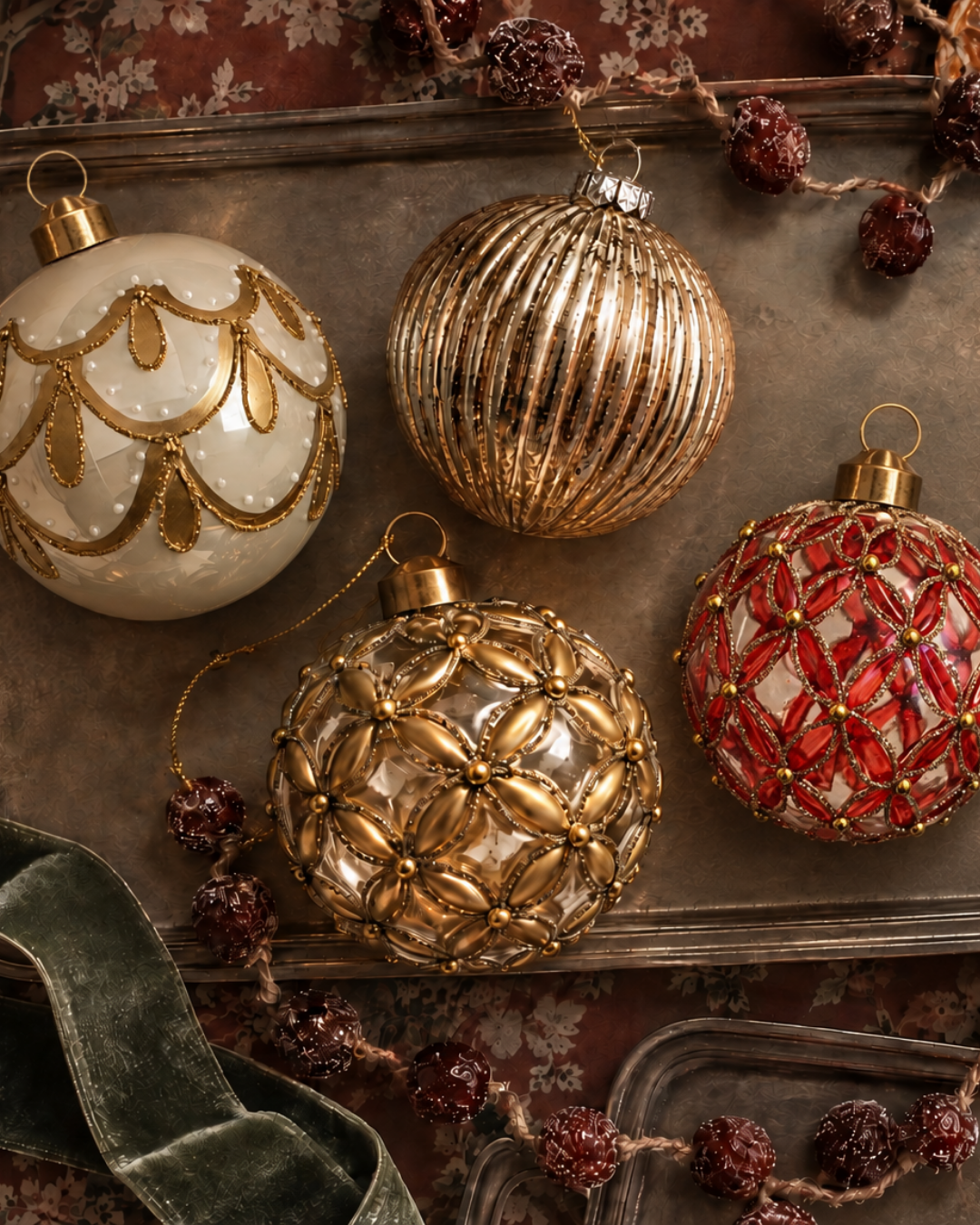 The Heirloom Glass Red & Ivory Ornament Set