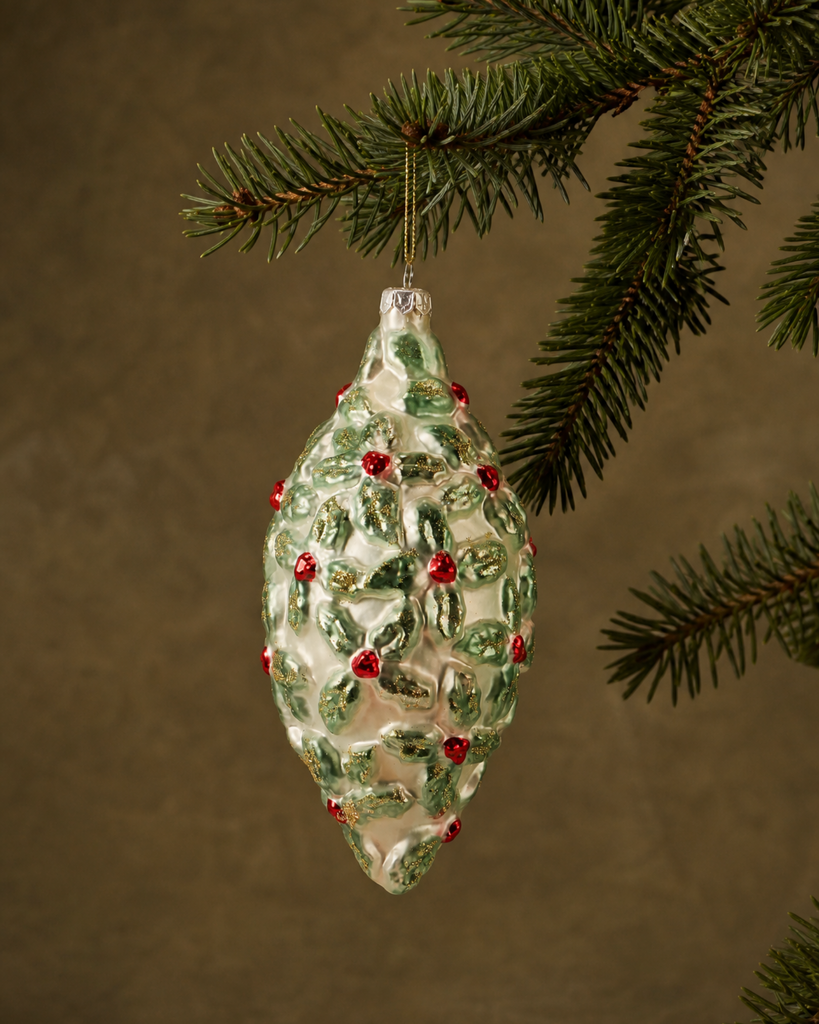 The Holly Finial Glass Ornament