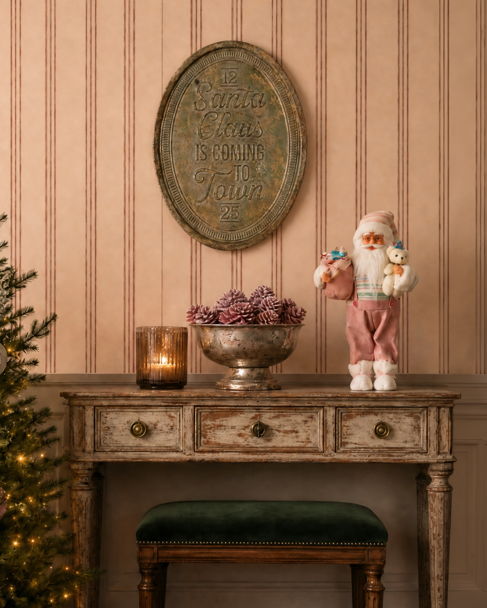 The Pink Santa with Bear Figure