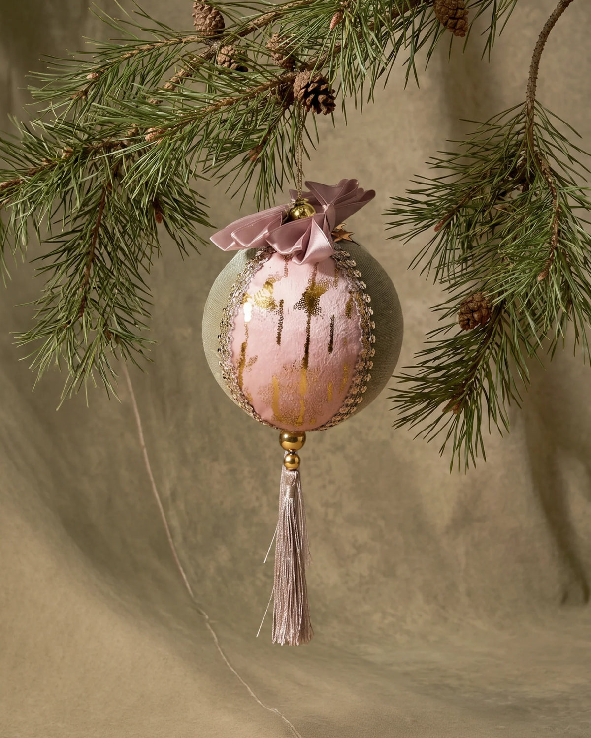 Pink Tassel with Bow Ball Ornament