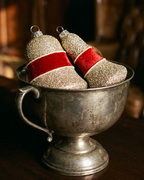 Burgundy Velvet and Glitter Bell Ornaments