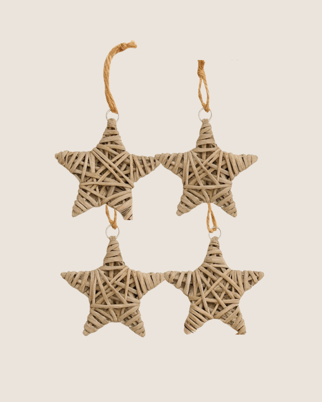 Woven Rattan Wood Star Ornament (Set of 4)