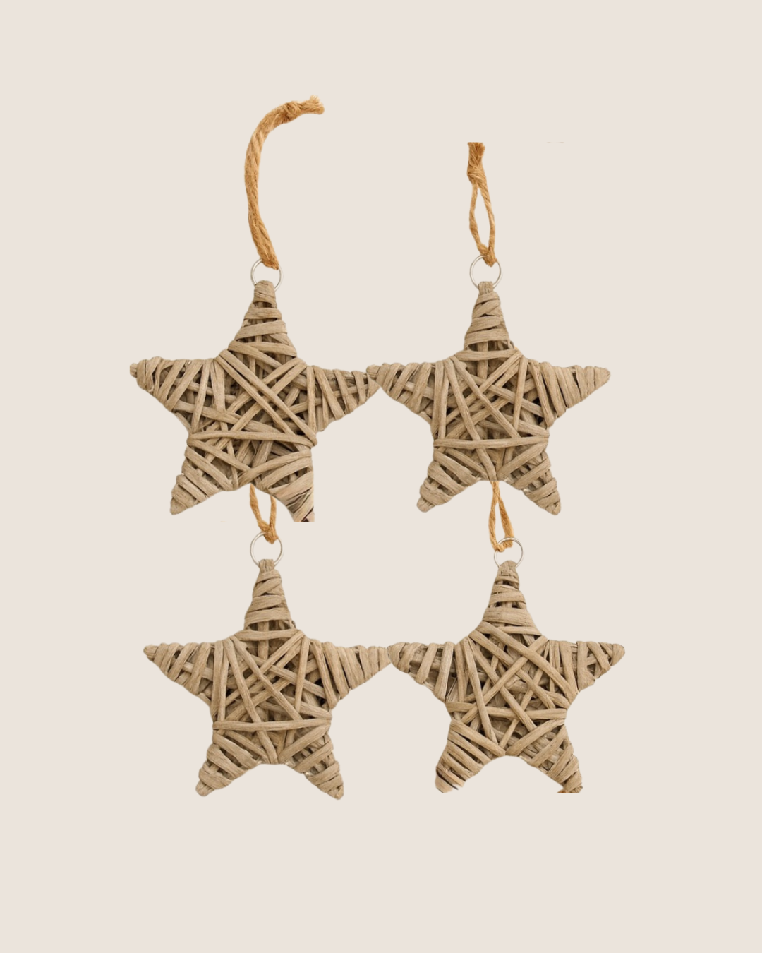 Ralph Lauren Inspired Woven Star Ornament SET OF 4, Wood Rattan Christmas, Natural, Scandinavian, Modern Classic