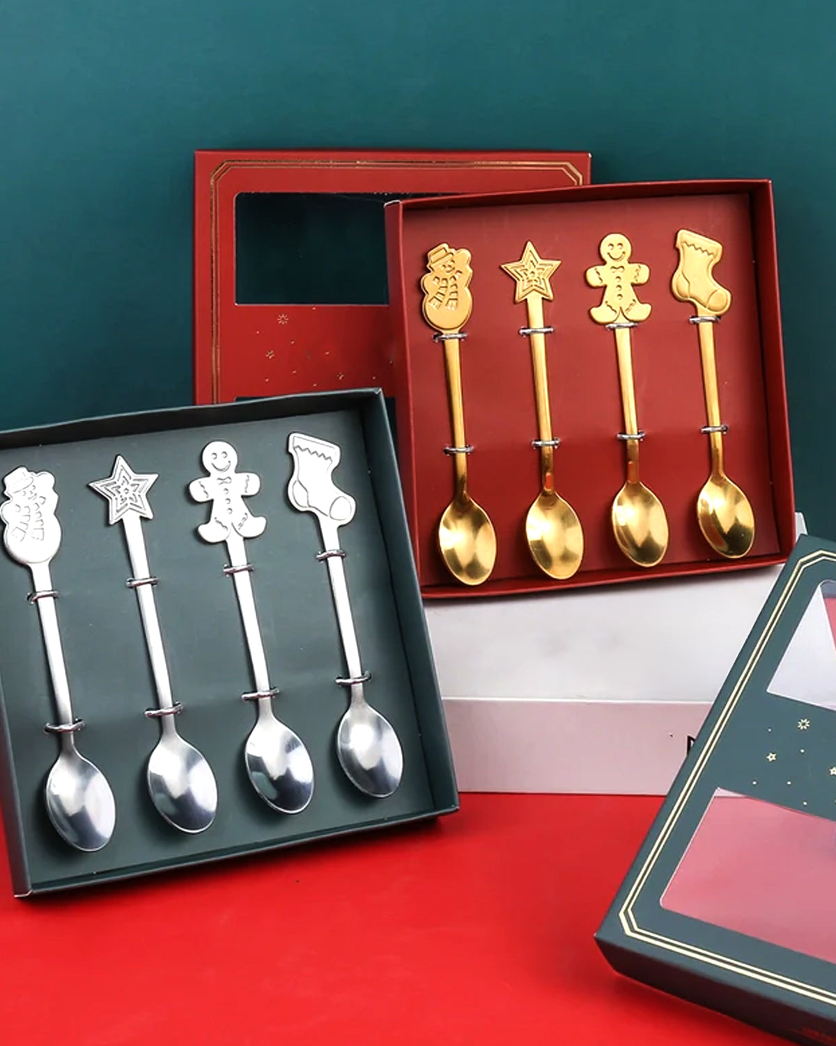 Gold Holiday Appetizer Spoons - Set of 4