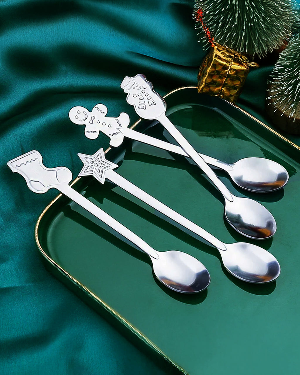 Silver Holiday Appetizer Spoons - Set of 4