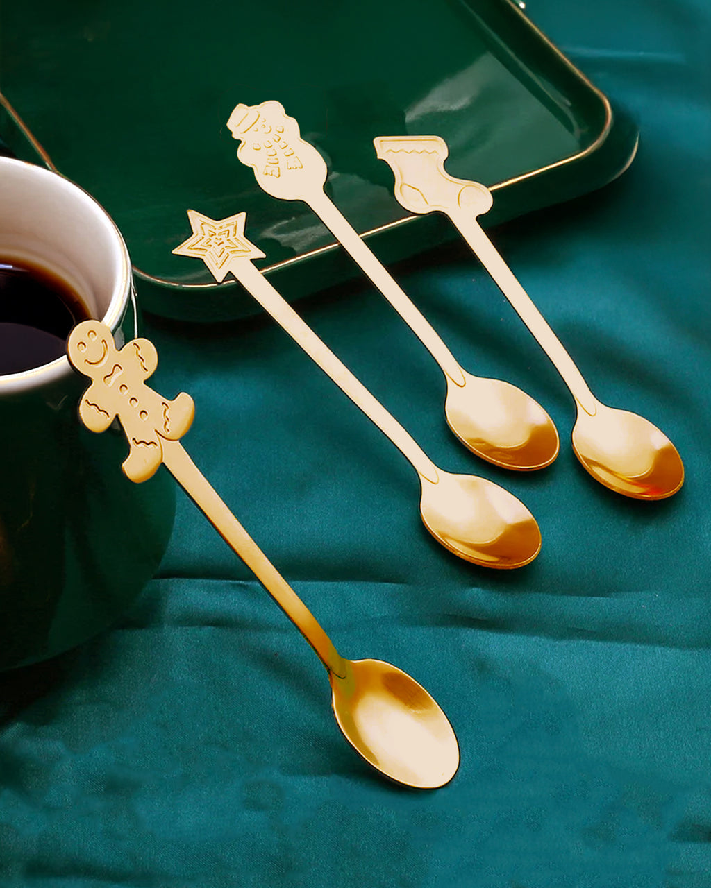 Gold Holiday Appetizer Spoons - Set of 4