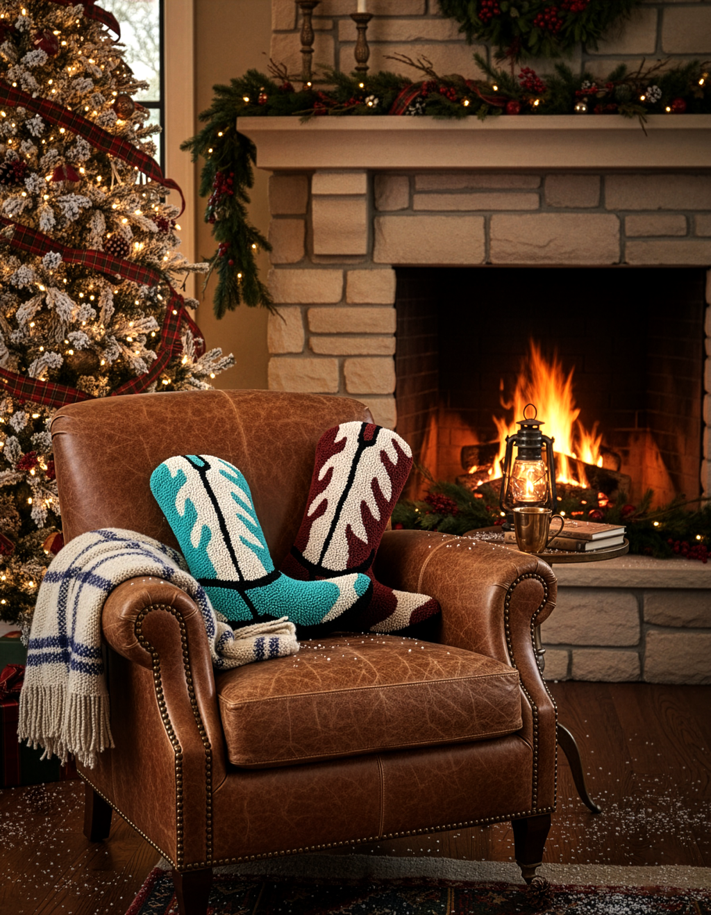 Cowboy Boot Pillow (Burgundy) – Western Holiday Gift & Christmas Decor