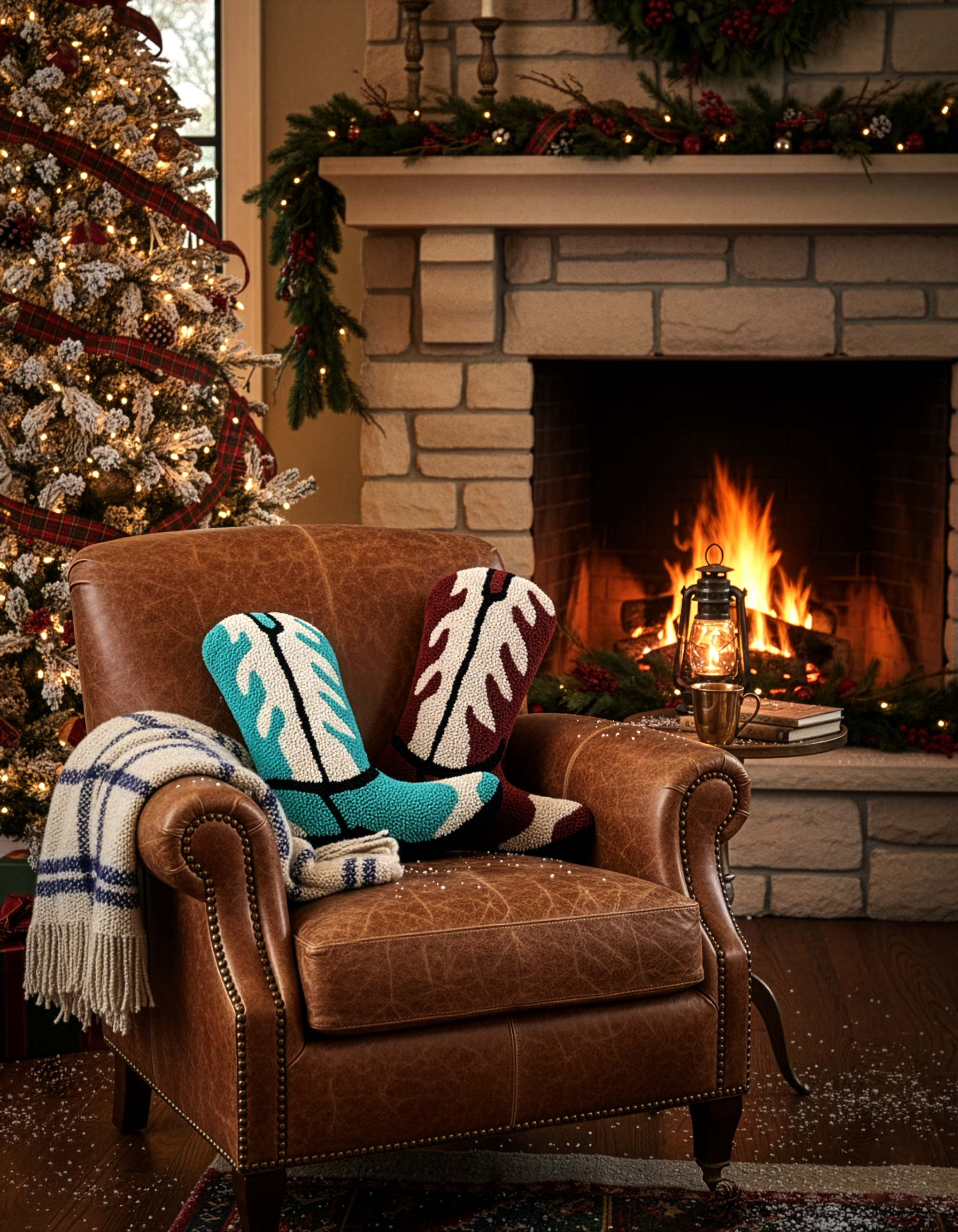 Cowboy Boot Pillow (Burgundy) – Western Holiday Gift & Christmas Decor