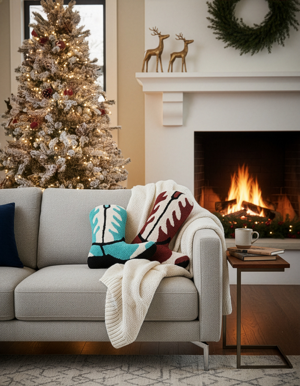 Cowboy Boot Pillow (Burgundy) – Western Holiday Gift & Christmas Decor