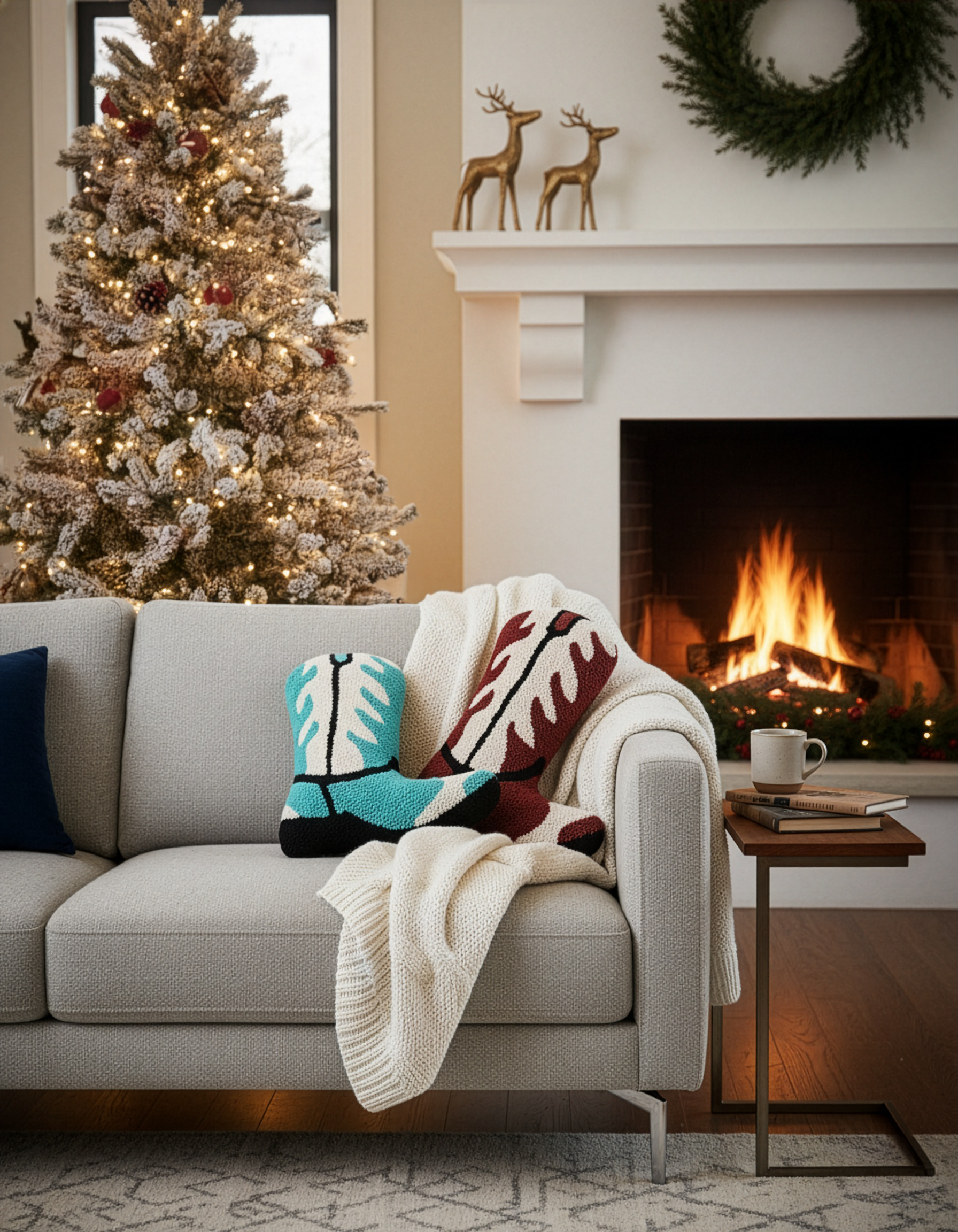 Cowboy Boot Pillow (Burgundy) – Western Holiday Gift & Christmas Decor