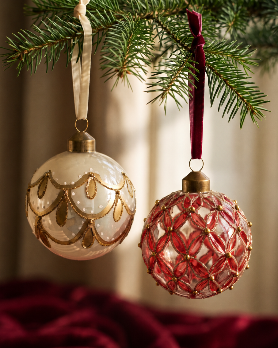 The Heirloom Glass Red & Ivory Ornament Set