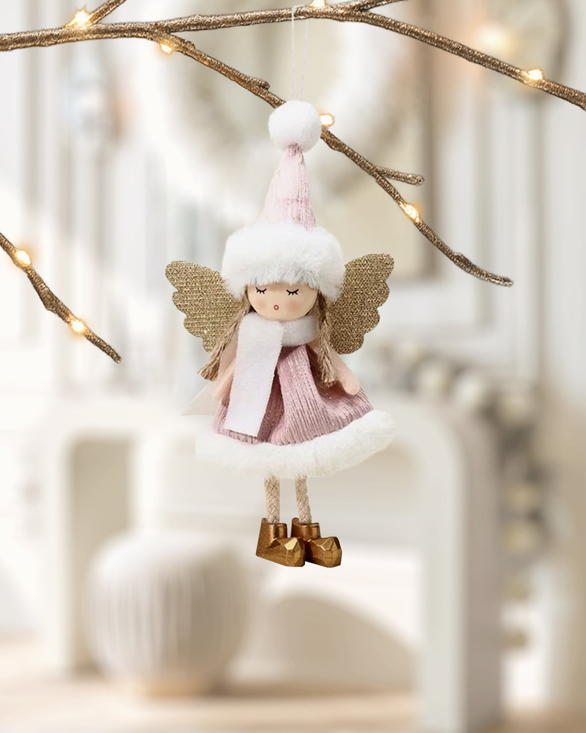 Pink Plush Angel Christmas Ornament