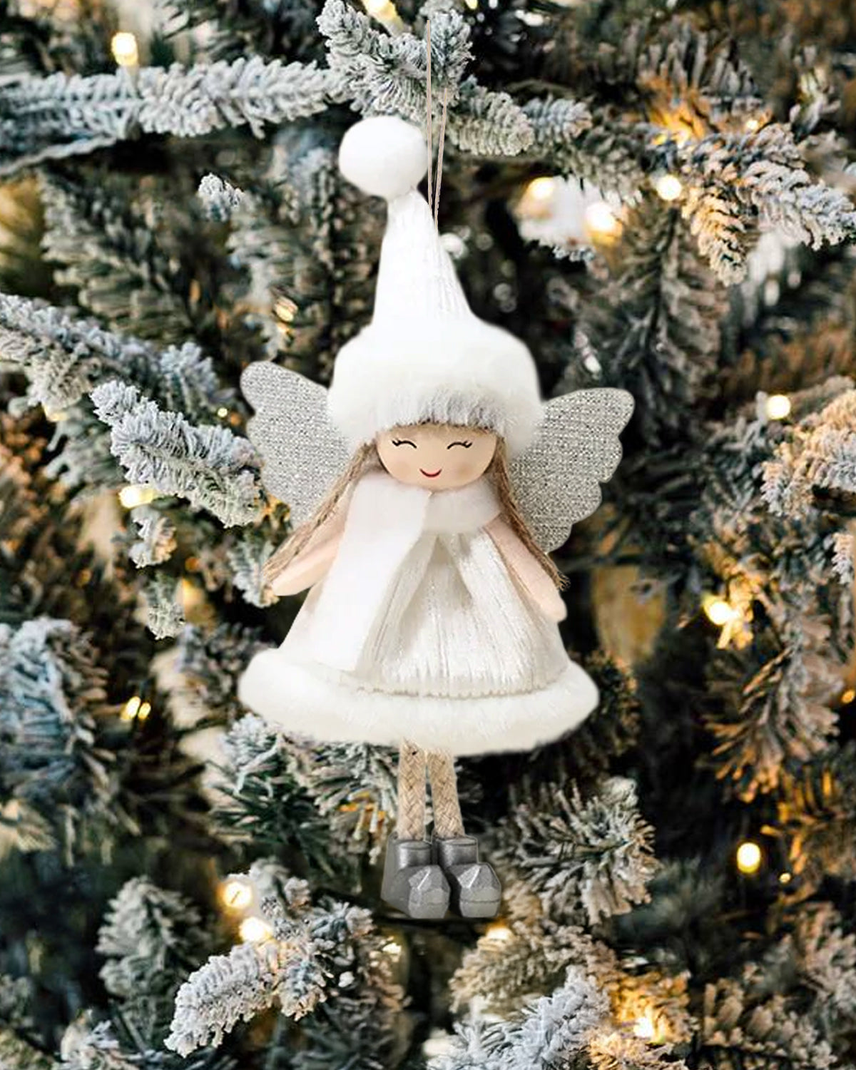 Ivory Plush Angel Christmas Ornament