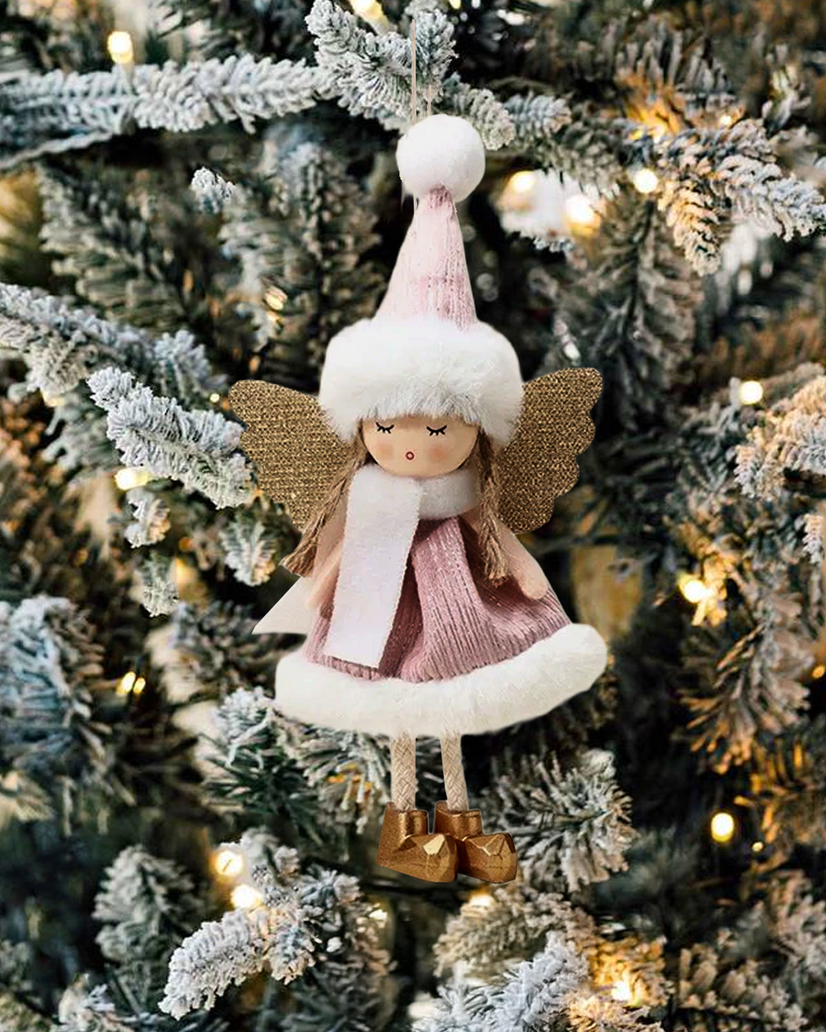 Pink Plush Angel Christmas Ornament