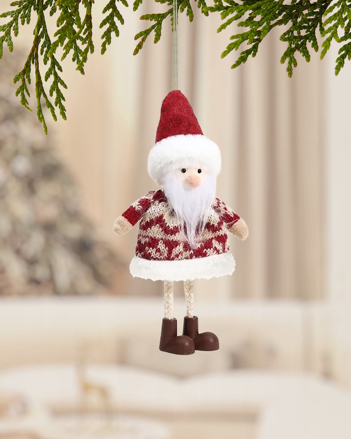Santa Plush Christmas Ornament With Knit Sweater