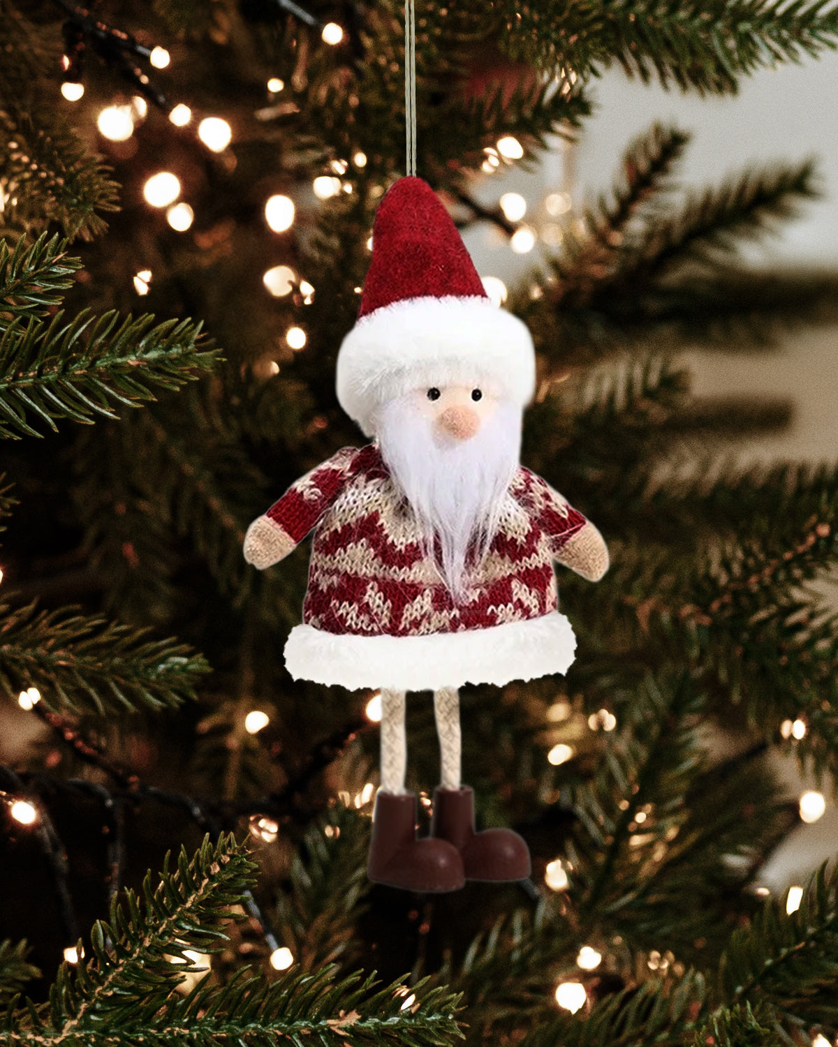 Santa Plush Christmas Ornament With Knit Sweater