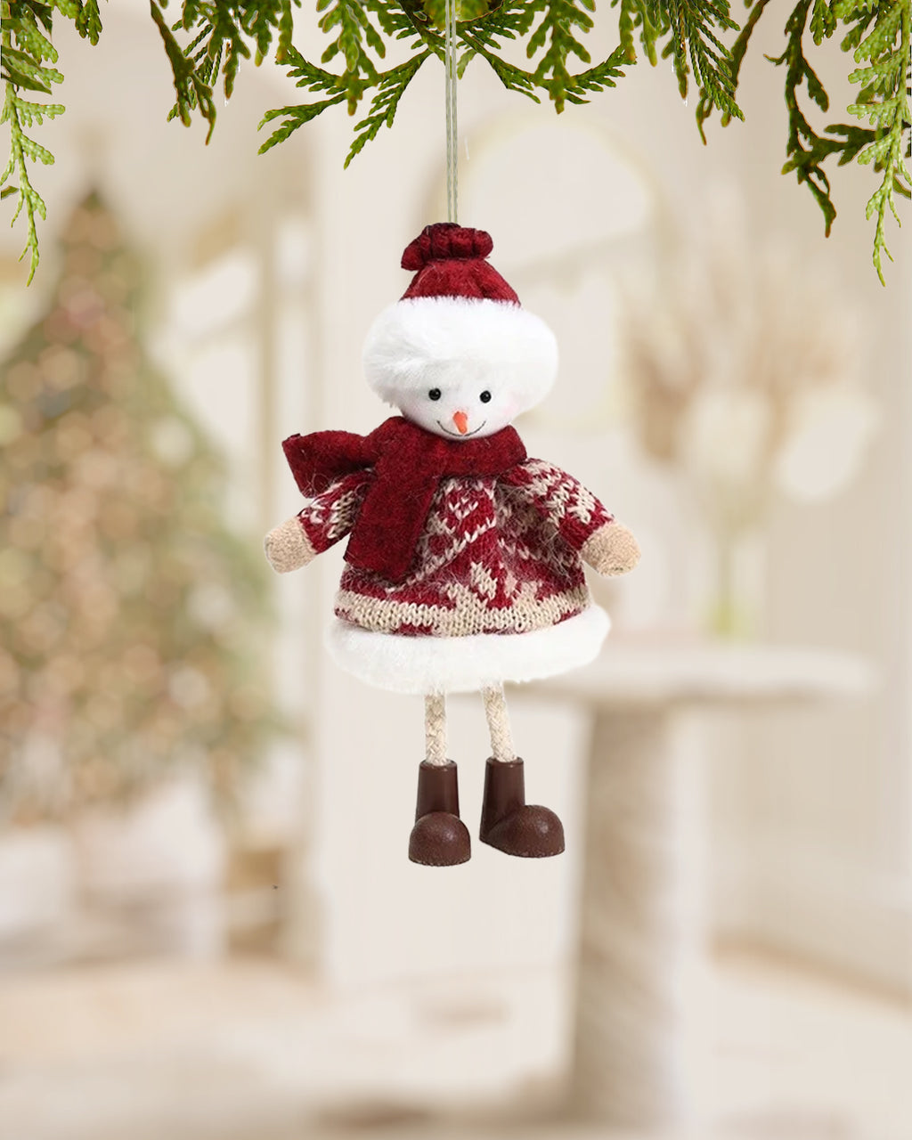 Frosty Snowman Plush Christmas Ornament With Knit Sweater
