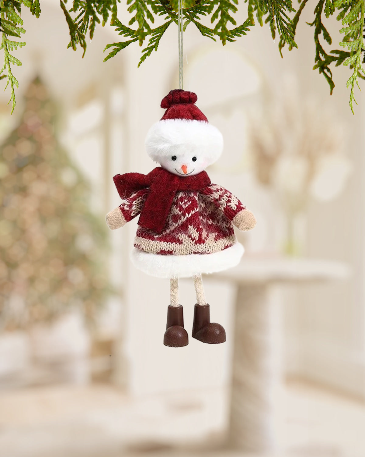 Frosty Snowman Plush Christmas Ornament With Knit Sweater