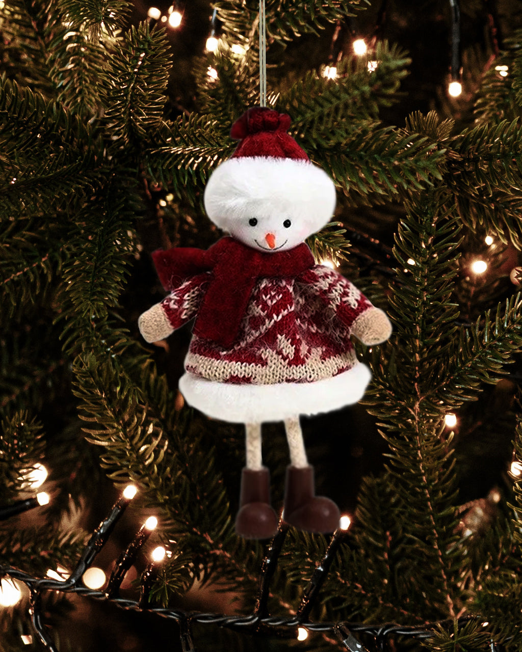 Frosty Snowman Plush Christmas Ornament With Knit Sweater