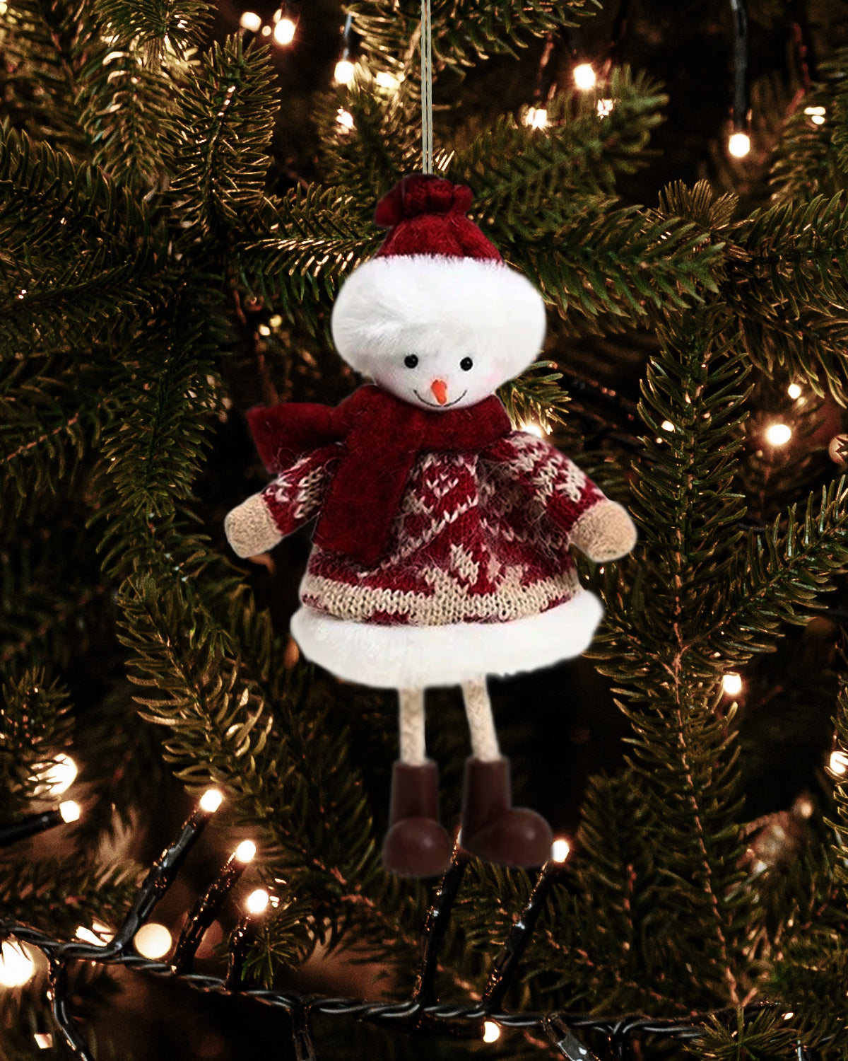 Frosty Snowman Plush Christmas Ornament With Knit Sweater