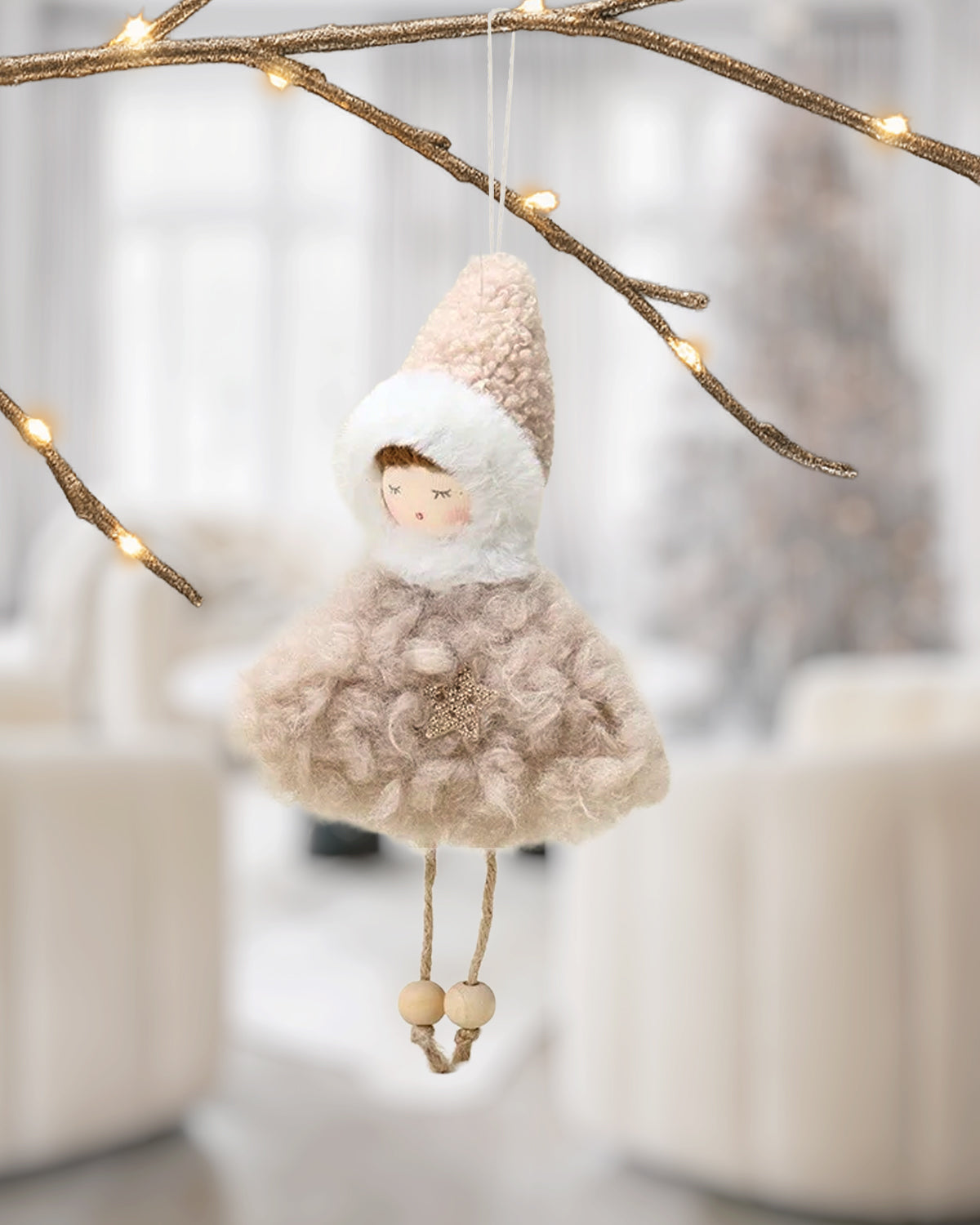 Beige Plush Sugar Plum Fairy Christmas Ornament