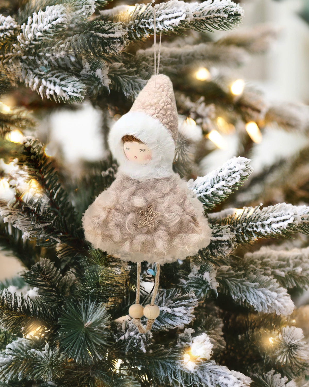 Beige Plush Doll Christmas Ornament