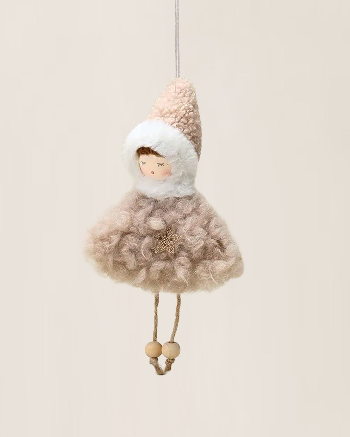 Beige Plush Doll Christmas Ornament