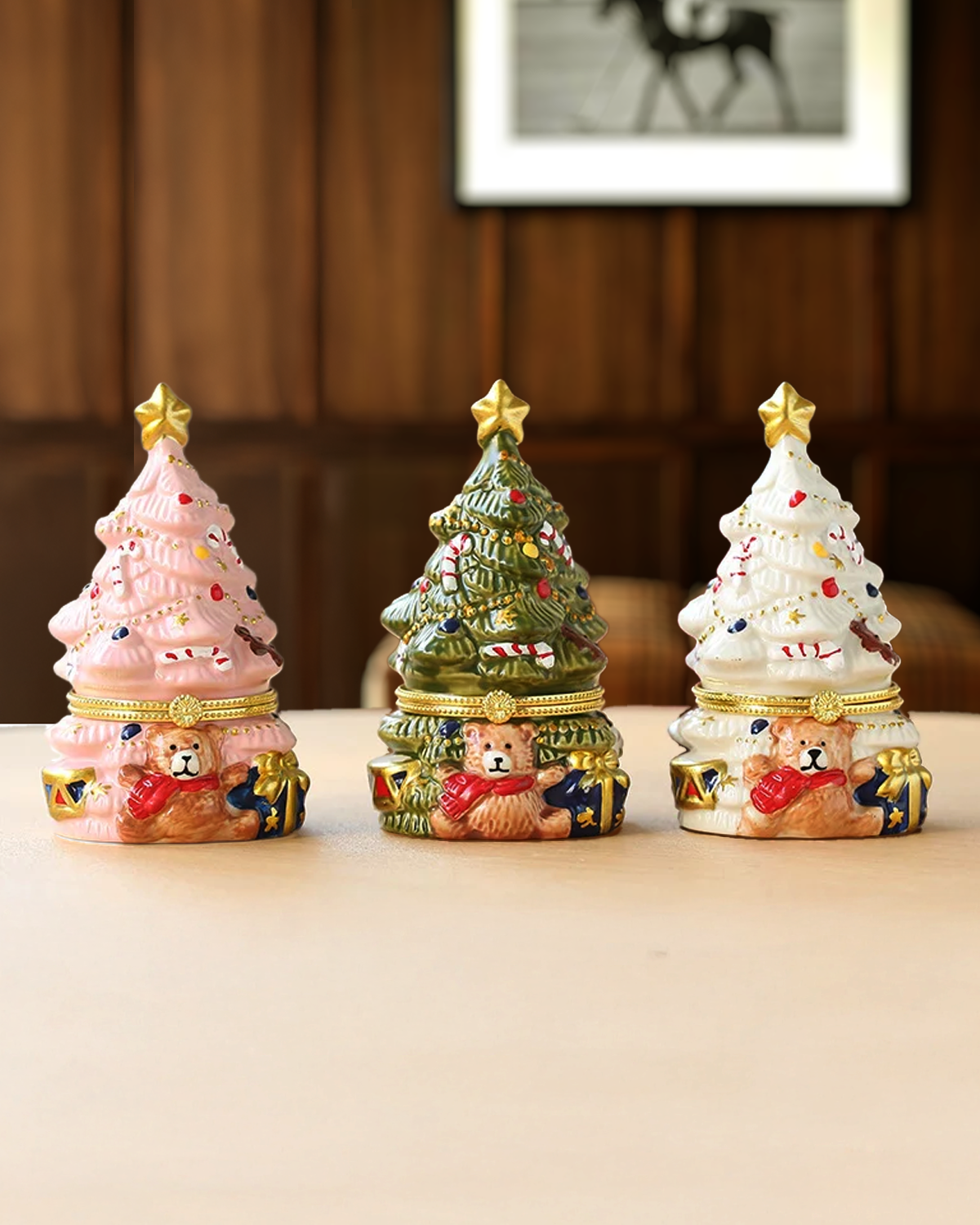 Ceramic Green Christmas Tree Jewelry and Keepsake Box