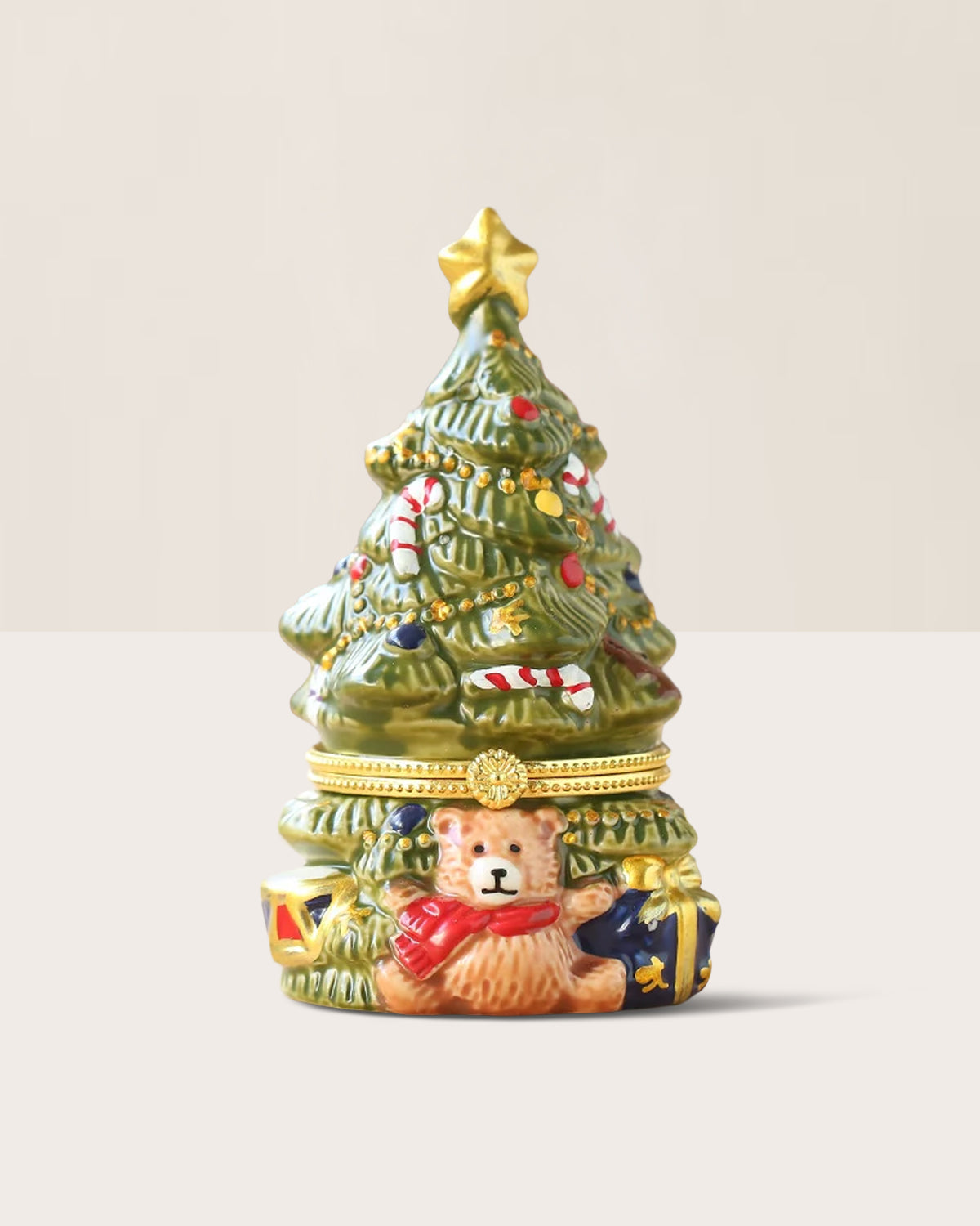 Ceramic Green Christmas Tree Jewelry and Keepsake Box