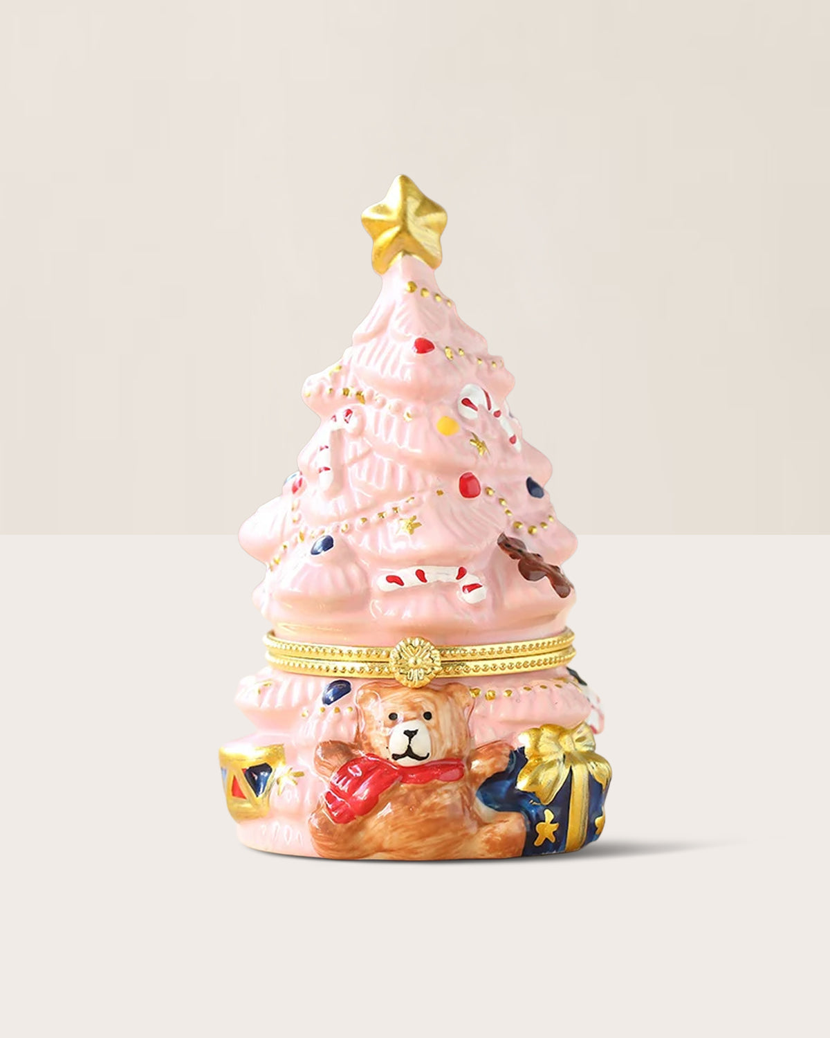 Ceramic Pink Christmas Tree Jewelry and Keepsake Box