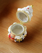 Vintage Ceramic Christmas Tree Trinket Box, Holiday Teddy Bear