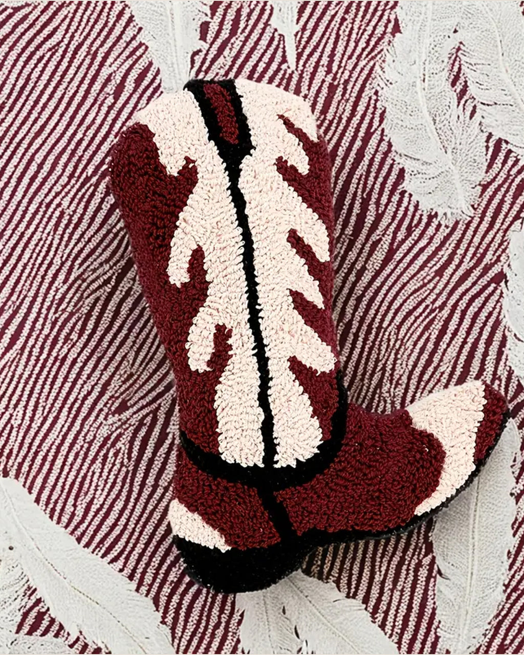 Cowboy Boot Pillow (Burgundy) – Western Holiday Gift & Christmas Decor