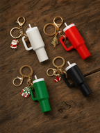 Mini Holiday Water Bottle Keychain with Christmas Charms – Multiple Colors Available