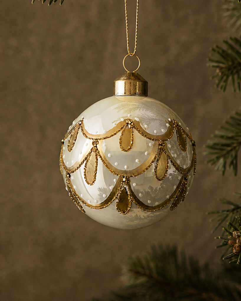 The Ivory and Gold Glass Ornament