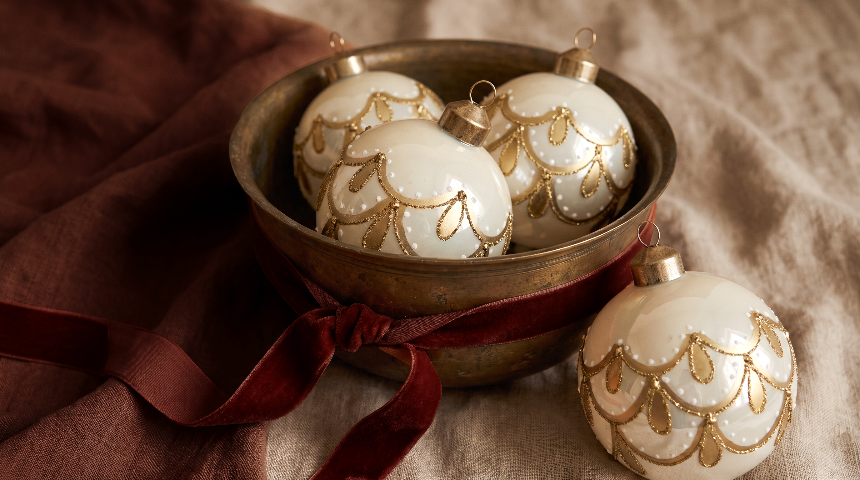 The Ivory and Gold Glass Ornament