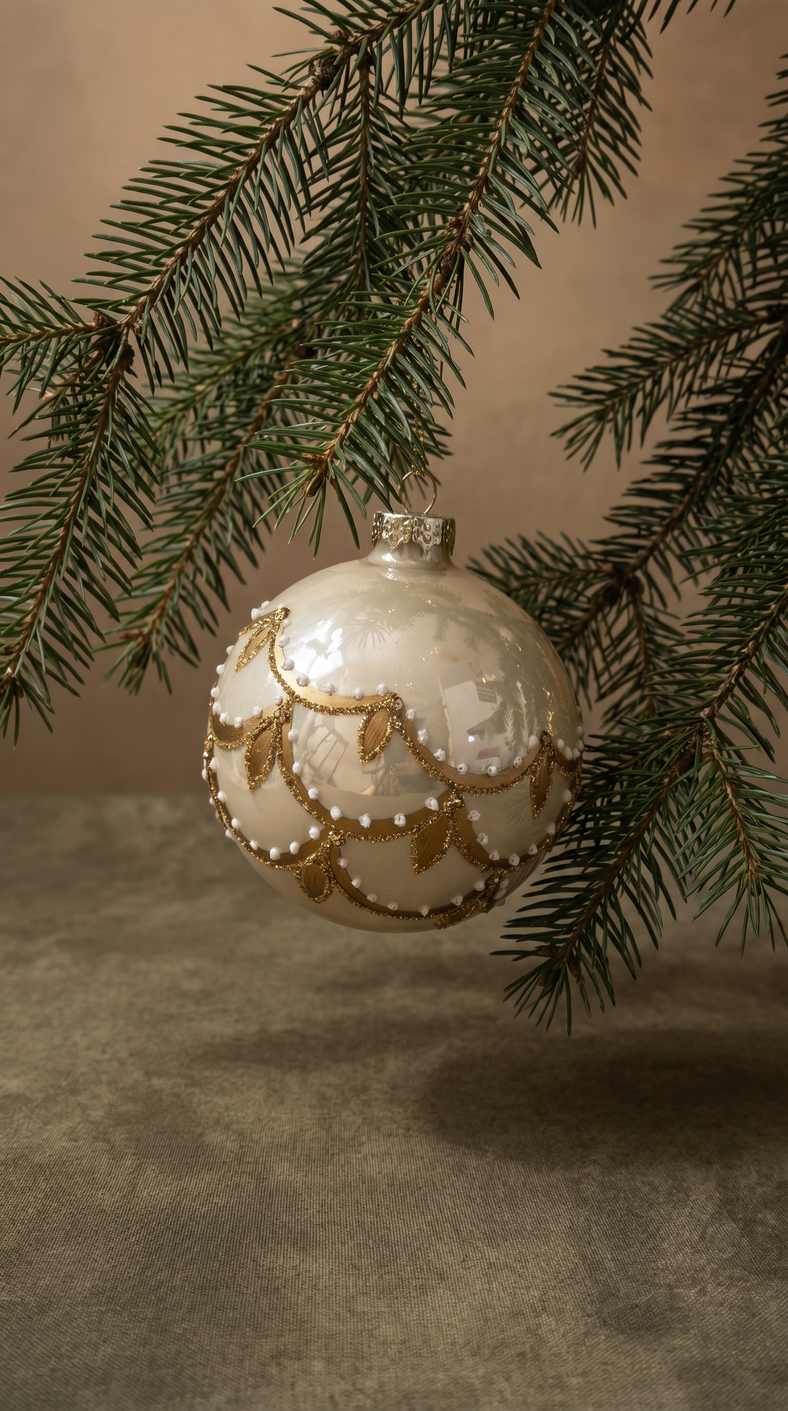 The Ivory and Gold Leaf Glass Ornament