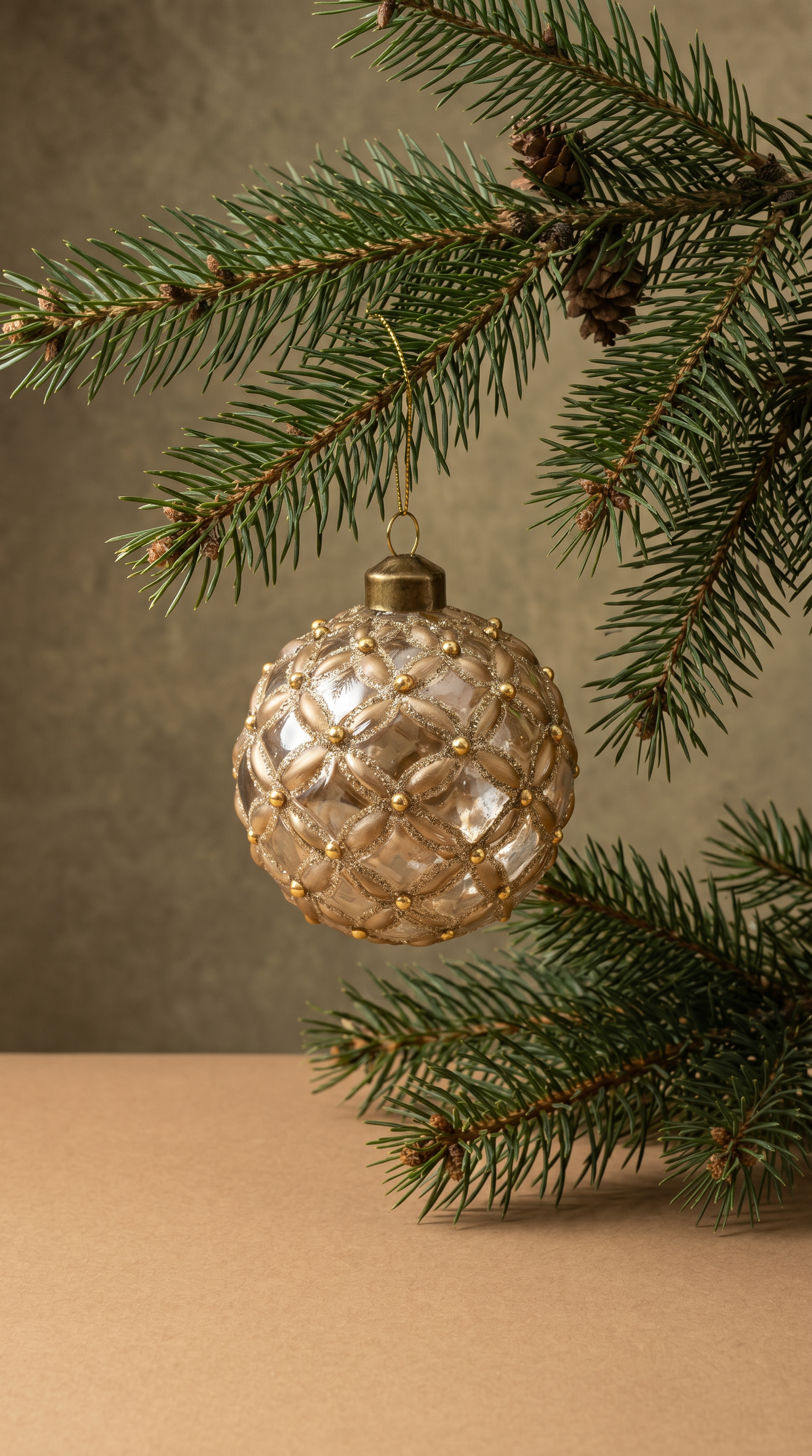The Transparent Gold Floral Glass Ornament