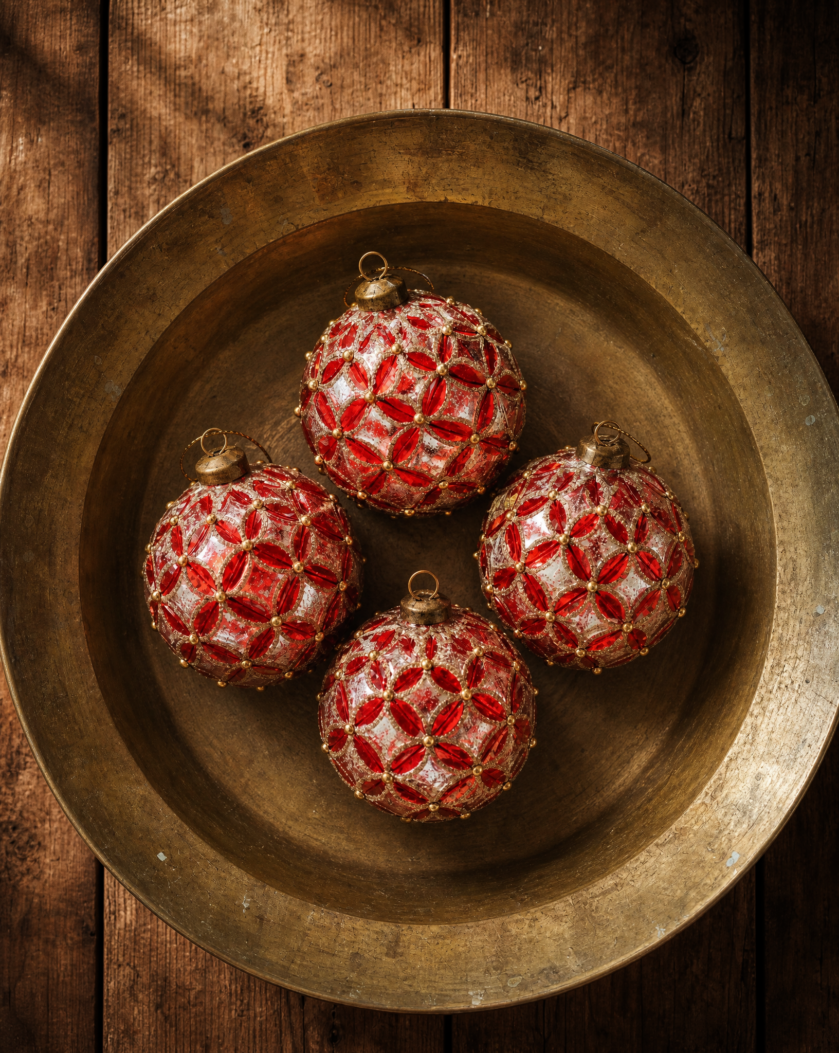 The Red Silver Petal Glass Ornament