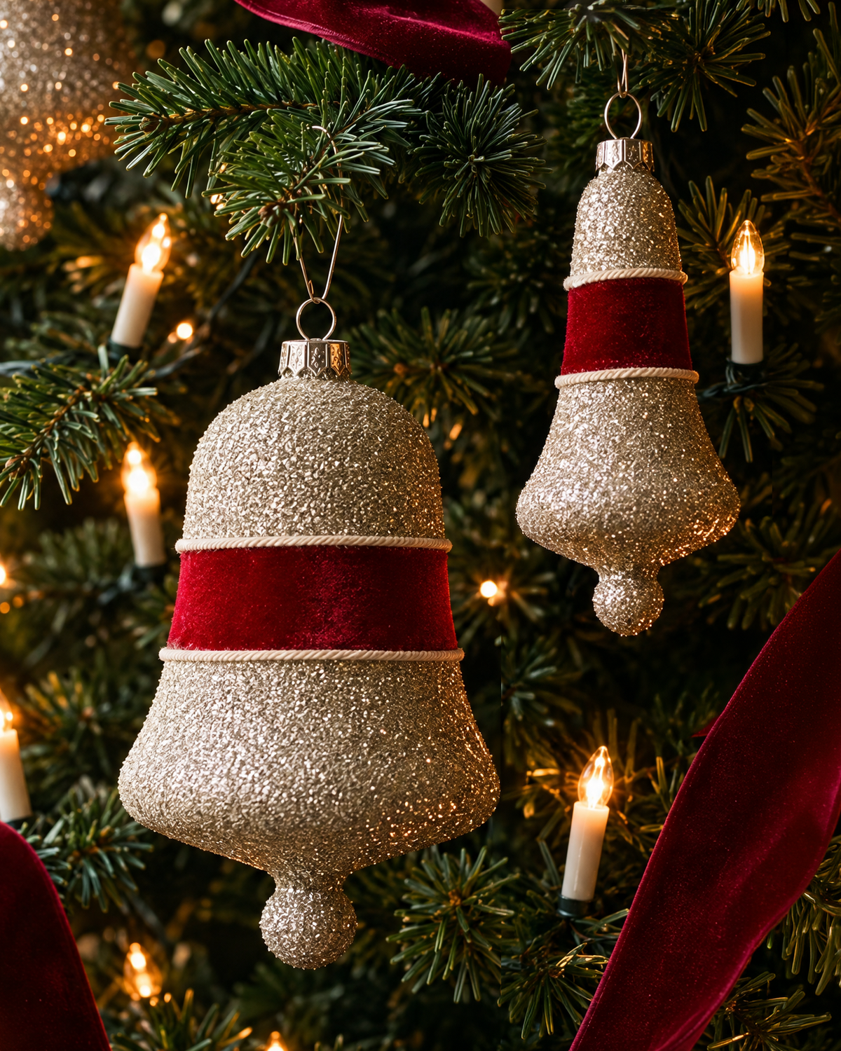 Old-World Glass-Coated Burgundy Bell Ornament
