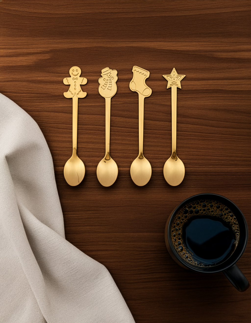 Gold Holiday Appetizer Spoons - Set of 4